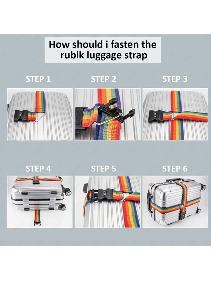 Rubik Cross Luggage Strap with Password 150 Inch Adjustable Heavy Duty Travel Packing Belt for Bag Baggage Suitcase Safety (1 Pack, Blue/Grey)  - Image 3