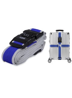 Rubik Cross Luggage Strap with Password 150 Inch Adjustable Heavy Duty Travel Packing Belt for Bag Baggage Suitcase Safety (1 Pack, Blue/Grey)  - Image 1