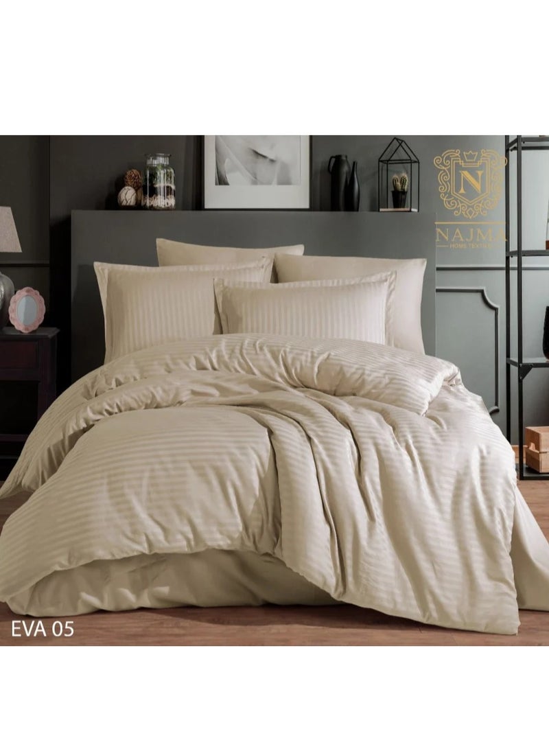 House One Striped Hotel Style Comforter Microfiber  with Removable Filling - King 260 x 240 Cm - Beige