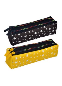 Kuber Industries Kuber Industries Pencil Pouch | Rexine Stationary Pouch | Pencil Utility Pouch |School Pencil Case for Kids |Pen-Pencil Box for Kids | 2 Zipper Pencil Organizer | Star Pencil Pouch | Pack of 2 | Multi  - Image 1