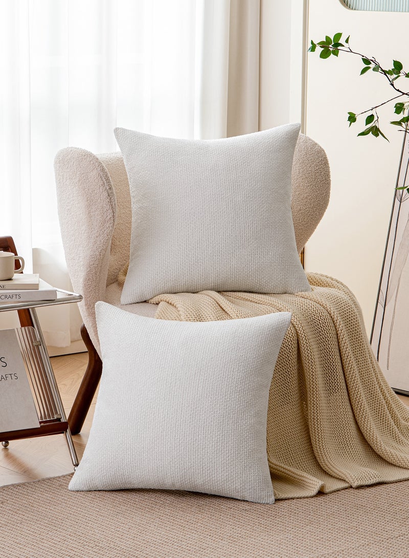 لحظة غطاء وسادة شنيلي باللون الأبيض لحظة 50x50 سم عبوة من 2 غطاء وسادة زخرفي حديث من الطراز الريفي على شكل صليب. - Image 4