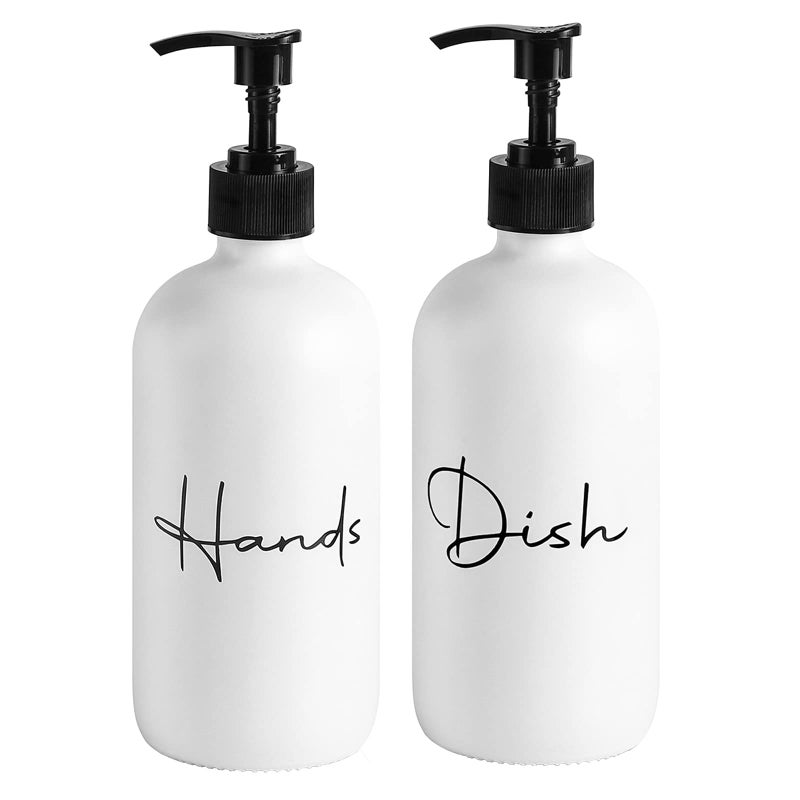 17 oz Hand Soap Dispenser Glass Liquid Dish Soap Bottles Refillable Empty Lotion Pump Bottles for Bathroom Decor Kitchen Sink Matte Design White Pack of 2