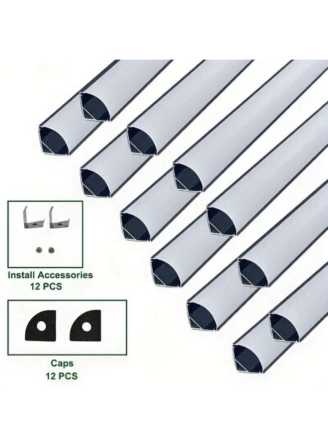 12pcs 50cm V Shaped Aluminum LED Light Channels with Opalescent Covers for Under Cabinet - Image 1