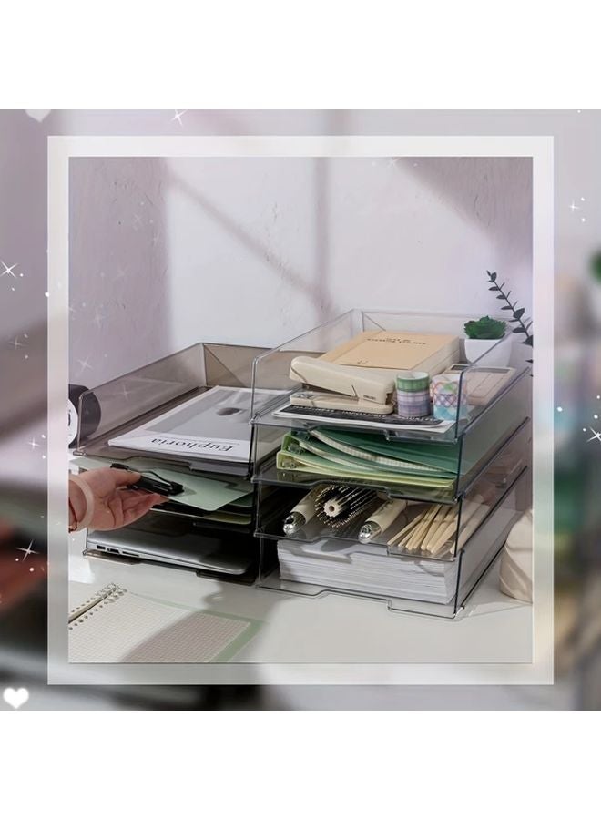 حامل الملفات العمودي رباعي الطبقات صواني شفافة ألوان قابلة للإزالة فواصل منظم سطح المكتب - Image 4