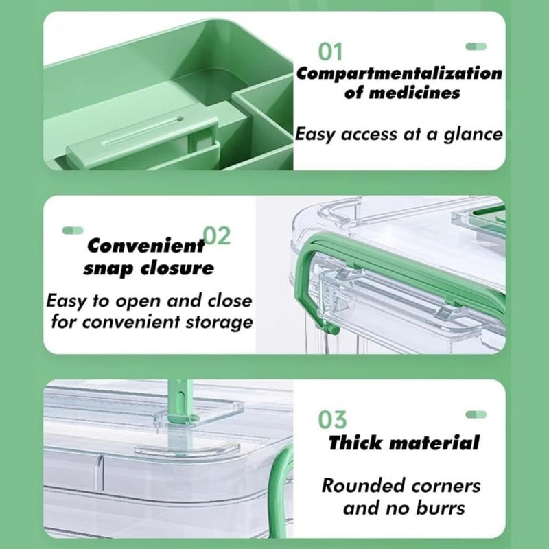 HOOPVOOL Clear Plastic Medicine Storage Box Organizer, Family Emergency Kit with Removable Pill Case Portable Lockable Container for, Art Craft and Cosmetic Household Organizer (Green, Small) - Image 4