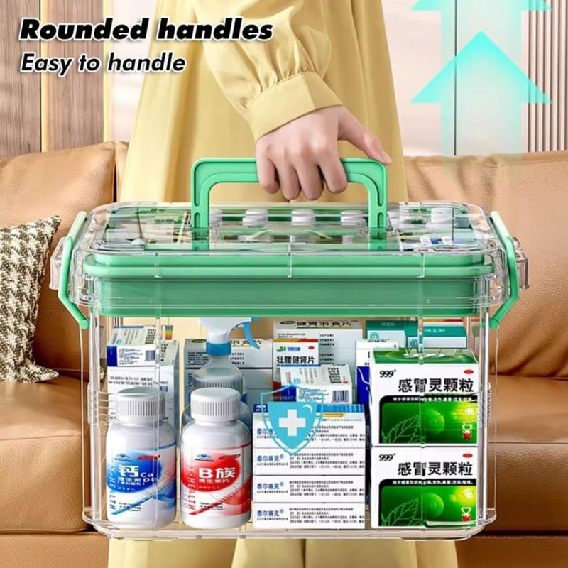 HOOPVOOL Clear Plastic Medicine Storage Box Organizer, Family Emergency Kit with Removable Pill Case Portable Lockable Container for, Art Craft and Cosmetic Household Organizer (Green, Small) - Image 5