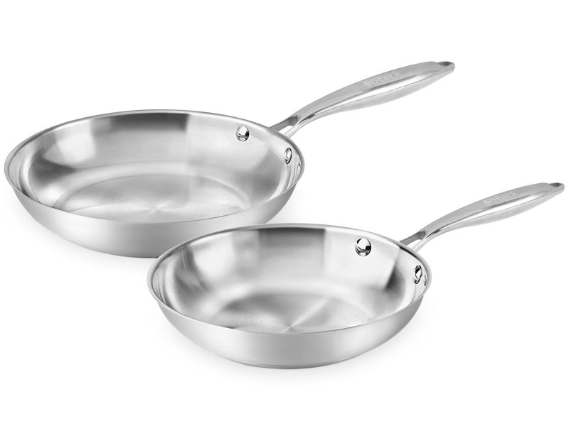Suteck Stainless Steel Frying Pan Set 2 Piece, 8,10 Inch Tri-Ply Frying Pans Non Stick, Pots and Pans Set, Oven 500F & Dishwasher Safe, Classic Cooking Pan Cookware - Image 1