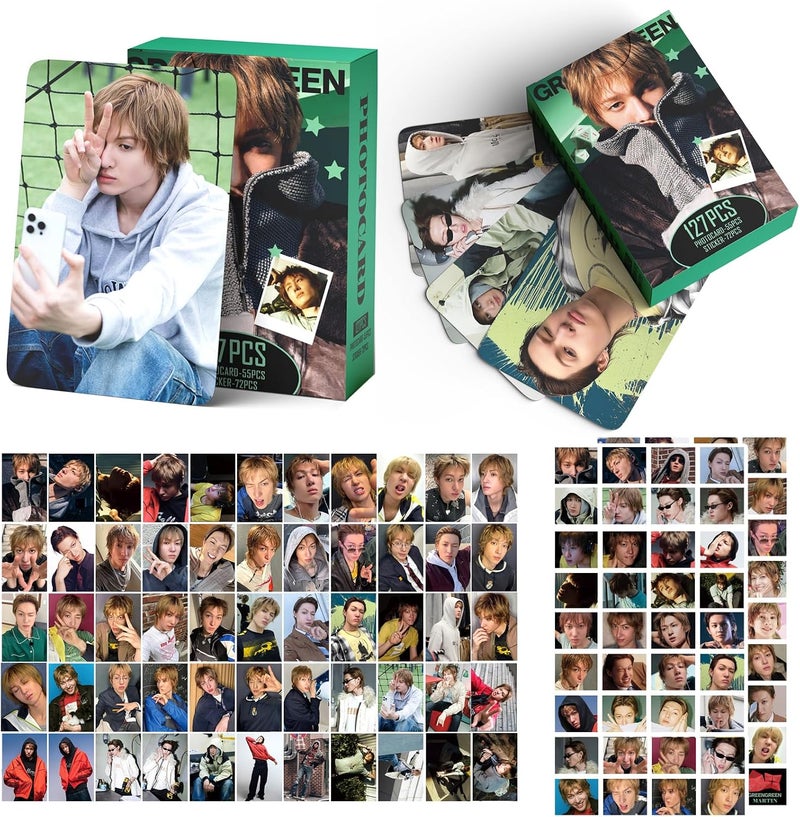 PYAJUU 127pcs KPOP Photocards GREENGREEN Photo Cards 55pcs Photocards and 72pcs Mini Stickers REDRED Album Lomo Gift for Fans 2026 Greetings Cards MARTIN JAMES JUHOON SEONGHYEON KEONHO Merch (MARTIN) - Image 2