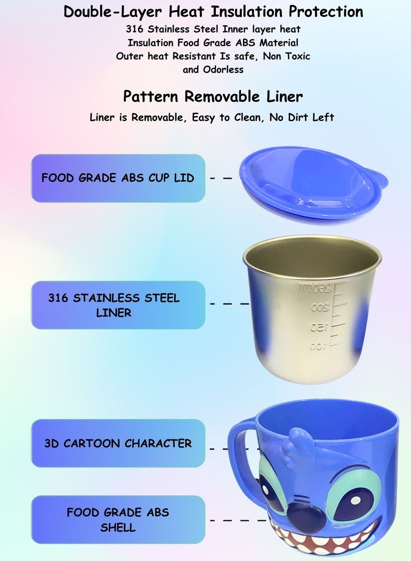 ديزني "كوب شرب أطفال ثلاثي الأبعاد من الستانلس ستيل – تصميم ستيش، 300 مل كوب حليب للأطفال" - Image 2