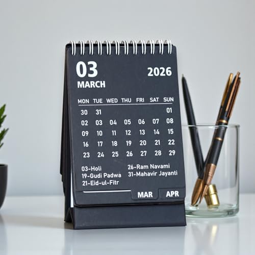 INNAXA 2026 Desk Calendar Mini Monthly Calendar 13 Months Standing Flip Calendar for Home Office Black (Black) - Image 4