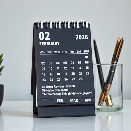 INNAXA 2026 Desk Calendar Mini Monthly Calendar 13 Months Standing Flip Calendar for Home Office Black (Black) - Image 3