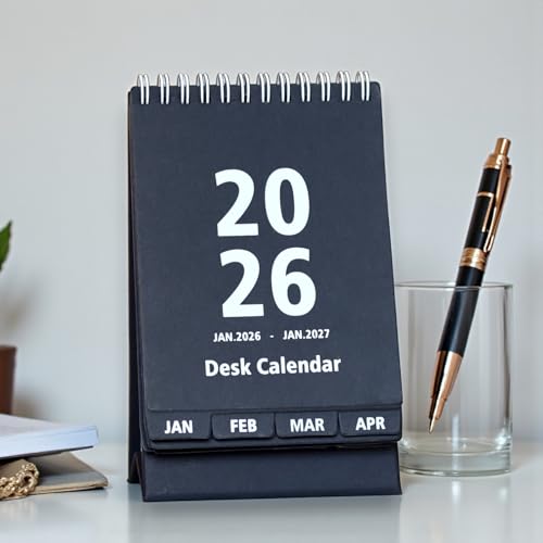 INNAXA 2026 Desk Calendar Mini Monthly Calendar 13 Months Standing Flip Calendar for Home Office Black (Black) - Image 1