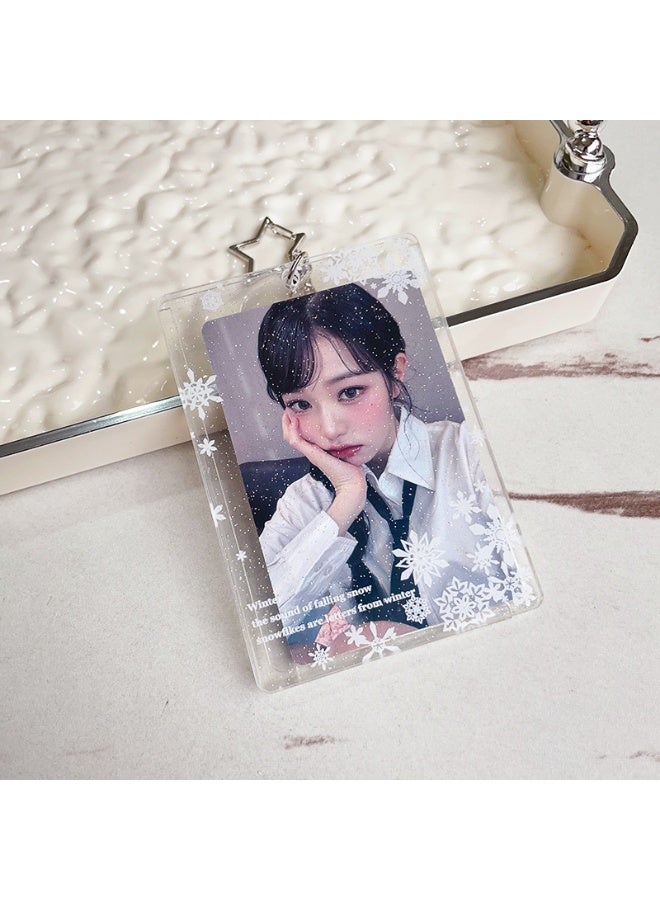 NIBEMINENT 1 - Piece Snowflakes Raindrops Snow Kpop Photo Card Holder Pendant Key Chain ID Badge Holder ID Card Holder Photo Card Protector for School ID Office ID Access Card for Women Girls
