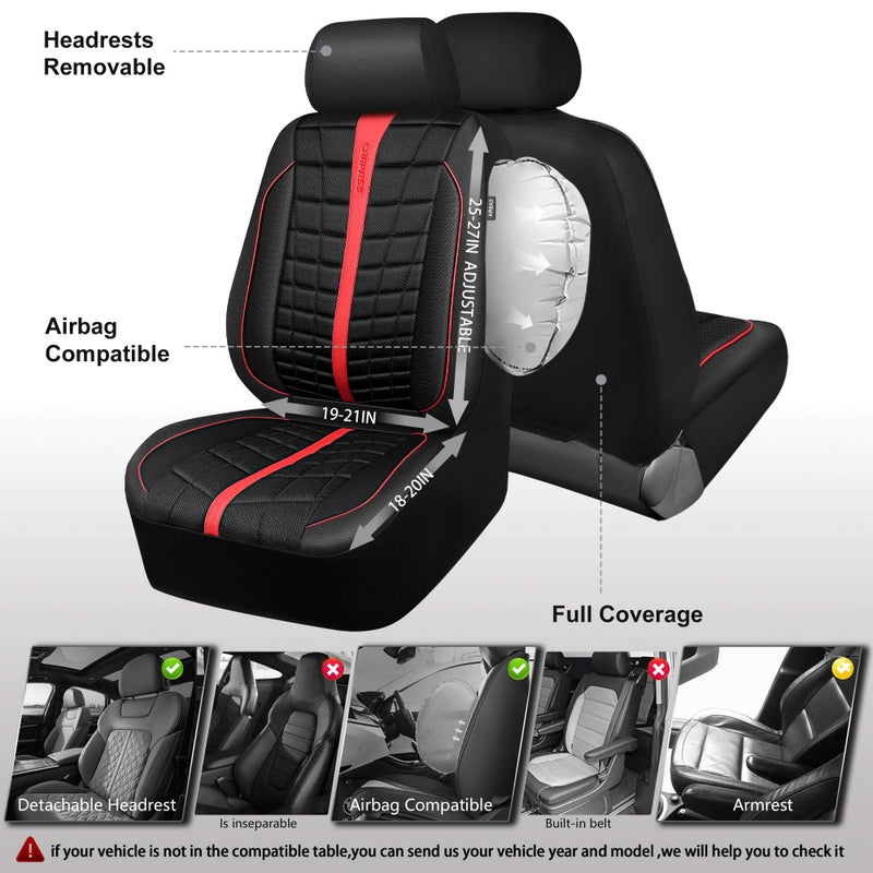 CAR PASS Leather Air Mesh Seat Covers for Cars, 3D Foam Leather Car Seat Cover Front Seats, Breathable Premium Mesh Leather Front Seat Covers, Universal Fit for Cars,Trucks,Sedan,SUV, Black Red - Image 5