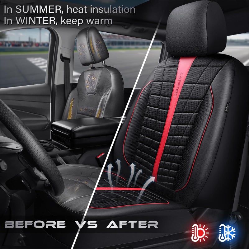 CAR PASS Leather Air Mesh Seat Covers for Cars, 3D Foam Leather Car Seat Cover Front Seats, Breathable Premium Mesh Leather Front Seat Covers, Universal Fit for Cars,Trucks,Sedan,SUV, Black Red - Image 4