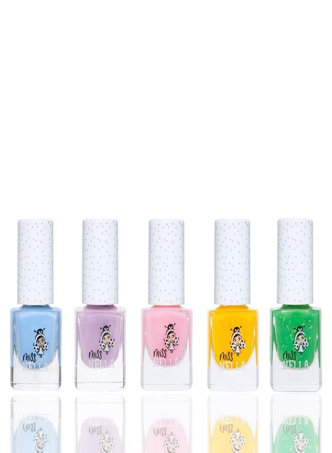 MISS NELLA SPRING IT ON 5 Varnish Pack- Blue Bell- blue, Butterfly Wings- lilac, Cheeky Bunny- pink, Honey Twinkles- yellow, Kiss The Frog- green, Peel Off kids nail polish - Image 5
