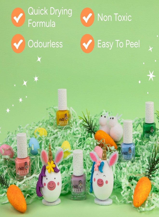 MISS NELLA SPRING IT ON 5 Varnish Pack- Blue Bell- blue, Butterfly Wings- lilac, Cheeky Bunny- pink, Honey Twinkles- yellow, Kiss The Frog- green, Peel Off kids nail polish - Image 2