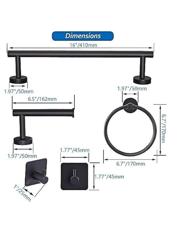 تراسل مجموعة ادوات الحمام من هوكور، 6 قطع من الستانلس ستيل بتصميم دائري يثبت على الحائط - تتضمن قضيب منشفة يد 16 انش، حلقة منشفة، حامل ورق المرحاض، 3 خطافات منشفة للرداء، مجموعة اكسسوارات الحمام (فضي) - Image 3