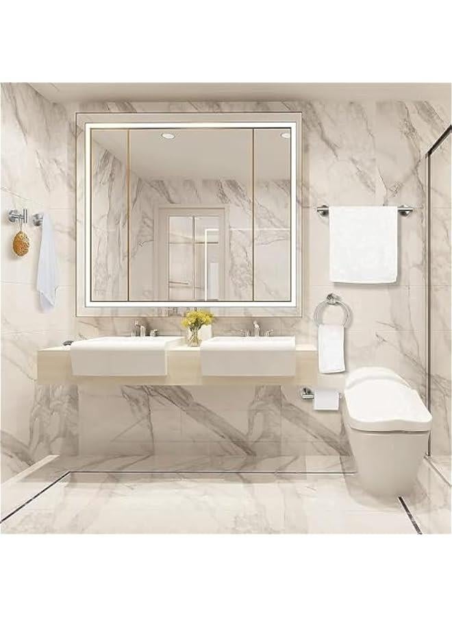 تراسل مجموعة ادوات الحمام من هوكور، 6 قطع من الستانلس ستيل بتصميم دائري يثبت على الحائط - تتضمن قضيب منشفة يد 16 انش، حلقة منشفة، حامل ورق المرحاض، 3 خطافات منشفة للرداء، مجموعة اكسسوارات الحمام (فضي) - Image 5