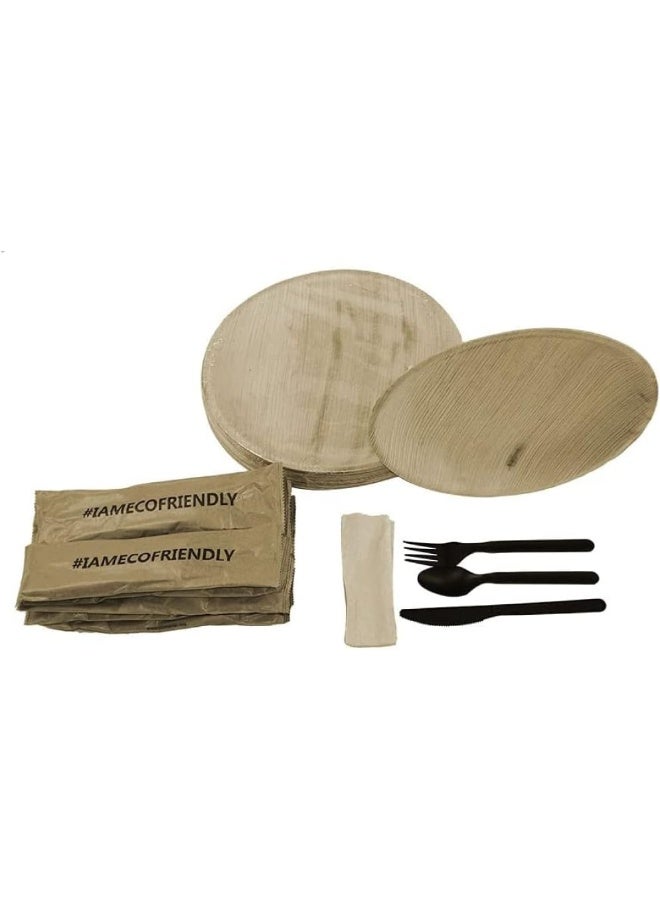 SNH Packing 20 Pieces Black Eco-Friendly Disposable Cutlery Set Fork, Spoon and Knife with Napkin - Image 3