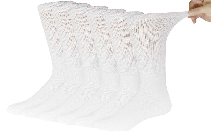 6 Pairs of Cotton Diabetic NonBinding Neuropathy Crew Socks White Fits Mens shoe size 912Womens shoe size 1013