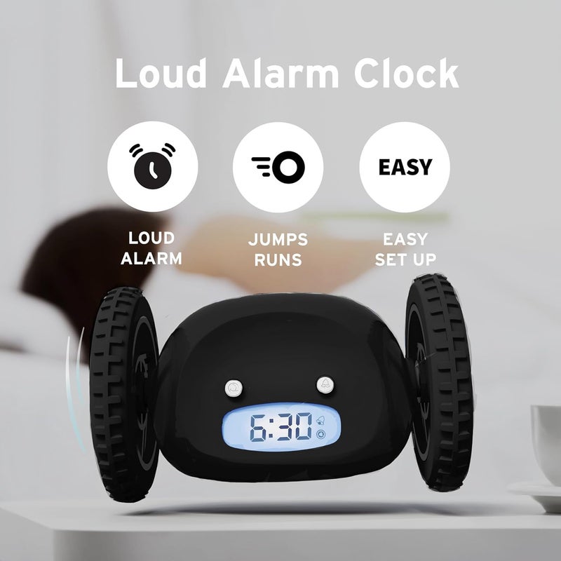 CLOCKY Extra Loud Alarm Clock for Heavy Sleepers on Wheels Rolls Runaway Vibrating Easy To Set Super Smart Snooze Digital Bed Shaker Alarm Clock Funny Gift for Adults Kids Teens Bedroom (Black Wheels) - Image 2