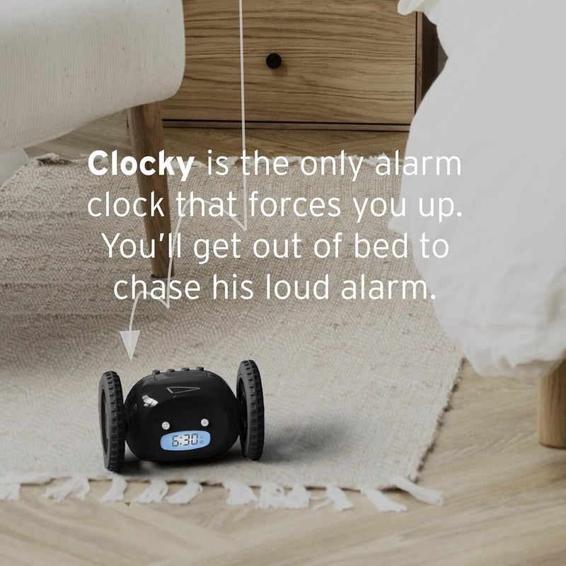 CLOCKY Extra Loud Alarm Clock for Heavy Sleepers on Wheels Rolls Runaway Vibrating Easy To Set Super Smart Snooze Digital Bed Shaker Alarm Clock Funny Gift for Adults Kids Teens Bedroom (Black Wheels) - Image 3