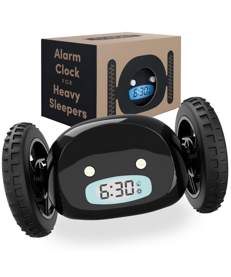 CLOCKY Extra Loud Alarm Clock for Heavy Sleepers on Wheels Rolls Runaway Vibrating Easy To Set Super Smart Snooze Digital Bed Shaker Alarm Clock Funny Gift for Adults Kids Teens Bedroom (Black Wheels) - Image 1