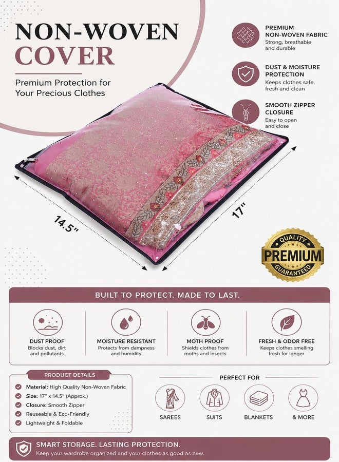 ABLE Non Woven Set Of 24 Pcs Single Saree Covers/Clothes Storage Bag/Wardrobe Organizer With Front Full Transparent For Lehenga, Suit, Dress,& Accessories (PINK), 0.5 cm, 36.8 cm - Image 2