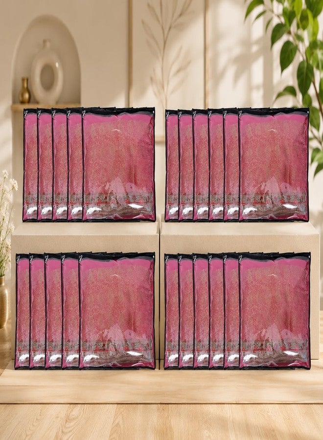 ABLE Non Woven Set Of 24 Pcs Single Saree Covers/Clothes Storage Bag/Wardrobe Organizer With Front Full Transparent For Lehenga, Suit, Dress,& Accessories (PINK), 0.5 cm, 36.8 cm - Image 1