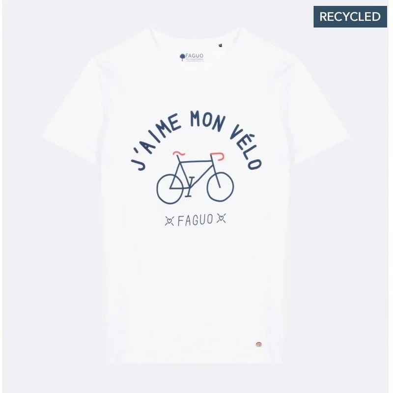 Faguo Arcy J'aime mon vÃ©lo (I Like My Bike) Model 1 - White Round collar t-shirt in recycled cotton