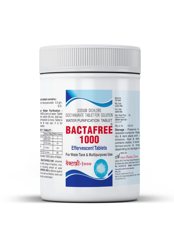 BACTAFREE Chlorine Tablets for Water Tank | Purify 1000 Litres per Tablet, 150 Tablets | Water Purification Tablet, Overhead & Underground Water Cleaning | Effervescent Disinfectant Tablets, Pack of 1 - Image 1