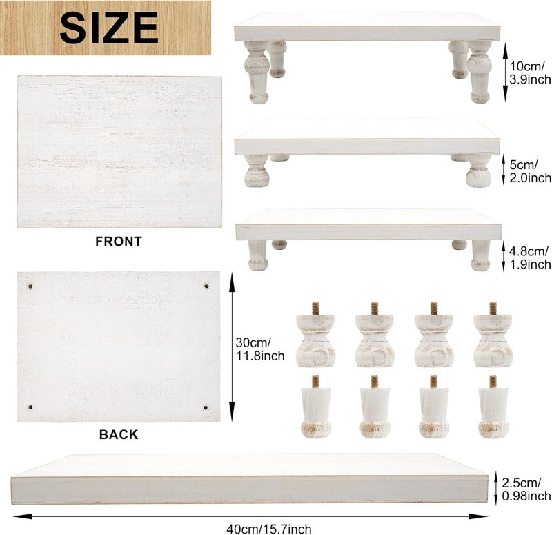 TOOLTENG 15.7" x 11.8" Wooden Riser Decorative Tray, Farmhouse Wood Pedestal Stand, Rustic Whitewashed Tray Riser Display Stand, Coffee Bar, Dining Room, Centerpiece, Kitchen, Bathroom Table Decor - Image 2