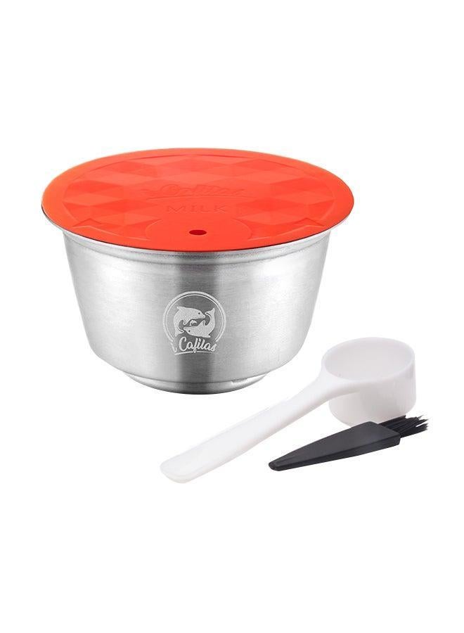 Reusable Stainless Steel Milk Foam Pod With Spoon And Brush Silver/Red - Image 1