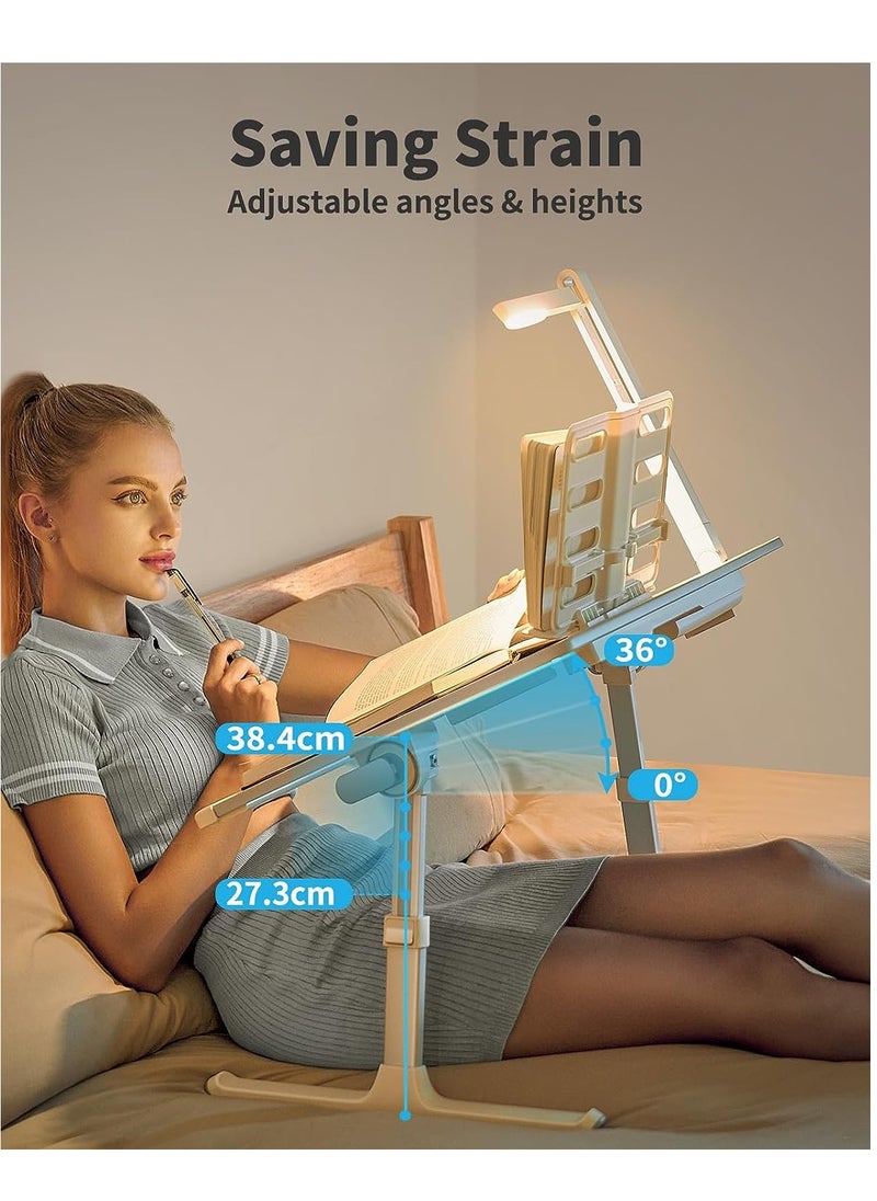 MissTiara - Bed Table Laptop Desk 60X40cm Laptop Tray Multi-purpose Premium laptop table With 3 Light Modes Height adjustable, Drawer, Tablet slot, for Breakfast, Work, Study, Drawing Grey - Image 1