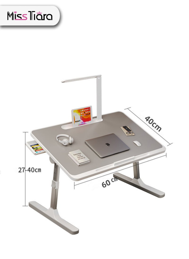MissTiara - Bed Table Laptop Desk 60X40cm Laptop Tray Multi-purpose Premium laptop table With 3 Light Modes Height adjustable, Drawer, Tablet slot, for Breakfast, Work, Study, Drawing Grey - Image 1
