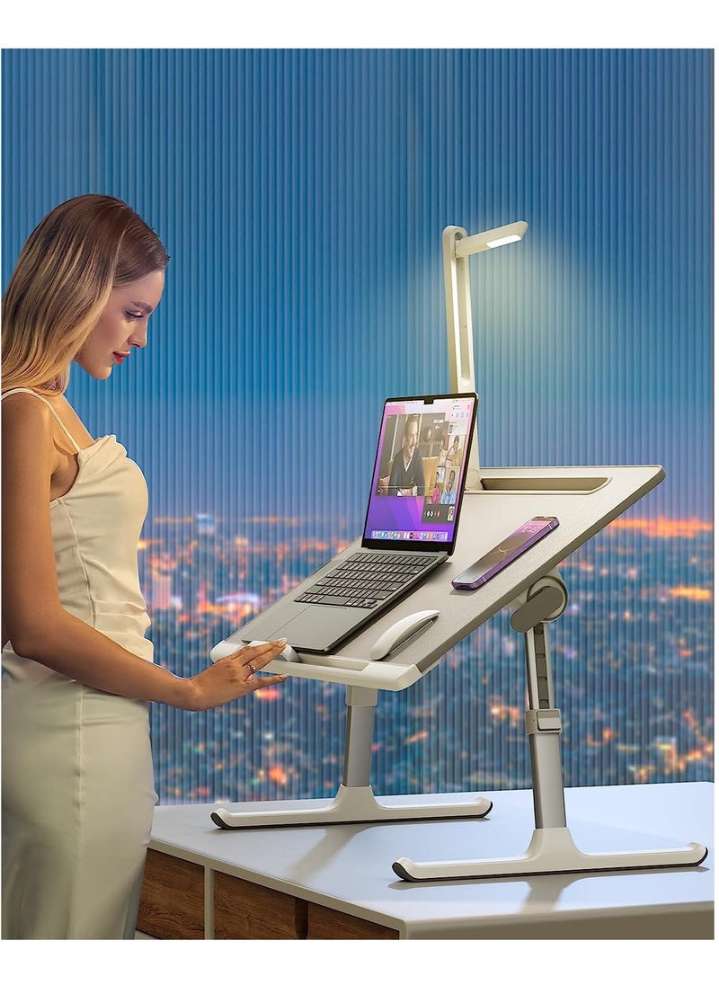 MissTiara - Bed Table Laptop Desk 60X40cm Laptop Tray Multi-purpose Premium laptop table With 3 Light Modes Height adjustable, Drawer, Tablet slot, for Breakfast, Work, Study, Drawing Grey - Image 1