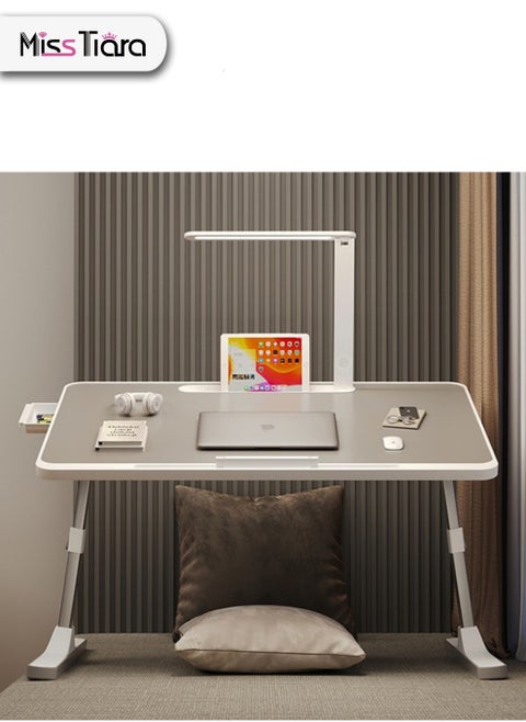 Bed Table Laptop Desk 60X40cm Laptop Tray Multi-purpose Premium laptop table With 3 Light Modes Height adjustable, Drawer, Tablet slot, for Breakfast, Work, Study, Drawing Grey