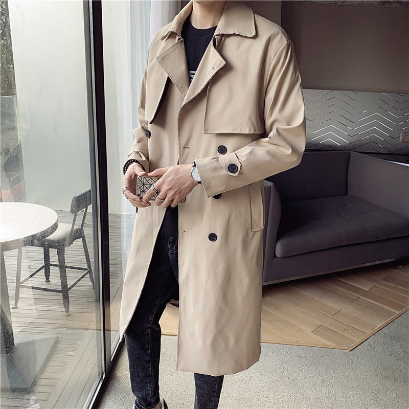 Mid-Length Windbreaker Men'S 2021 Spring New Over-The-Knee Handsome Youth Windbreaker Solid Color Coat Coat Men'S - Image 2
