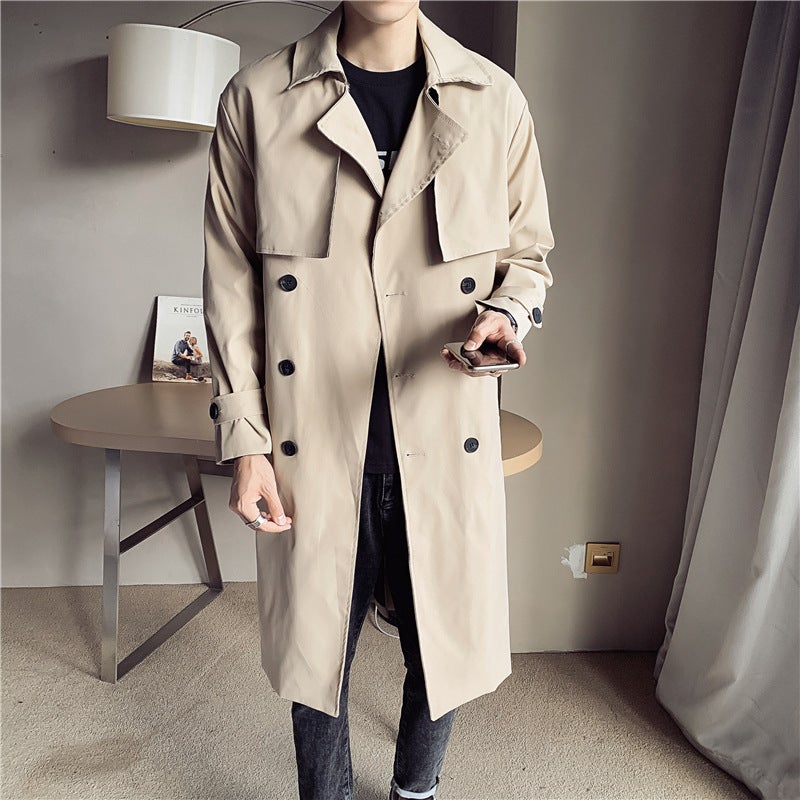 Mid-Length Windbreaker Men'S 2021 Spring New Over-The-Knee Handsome Youth Windbreaker Solid Color Coat Coat Men'S - Image 4