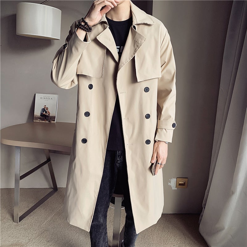 Mid-Length Windbreaker Men'S 2021 Spring New Over-The-Knee Handsome Youth Windbreaker Solid Color Coat Coat Men'S - Image 3