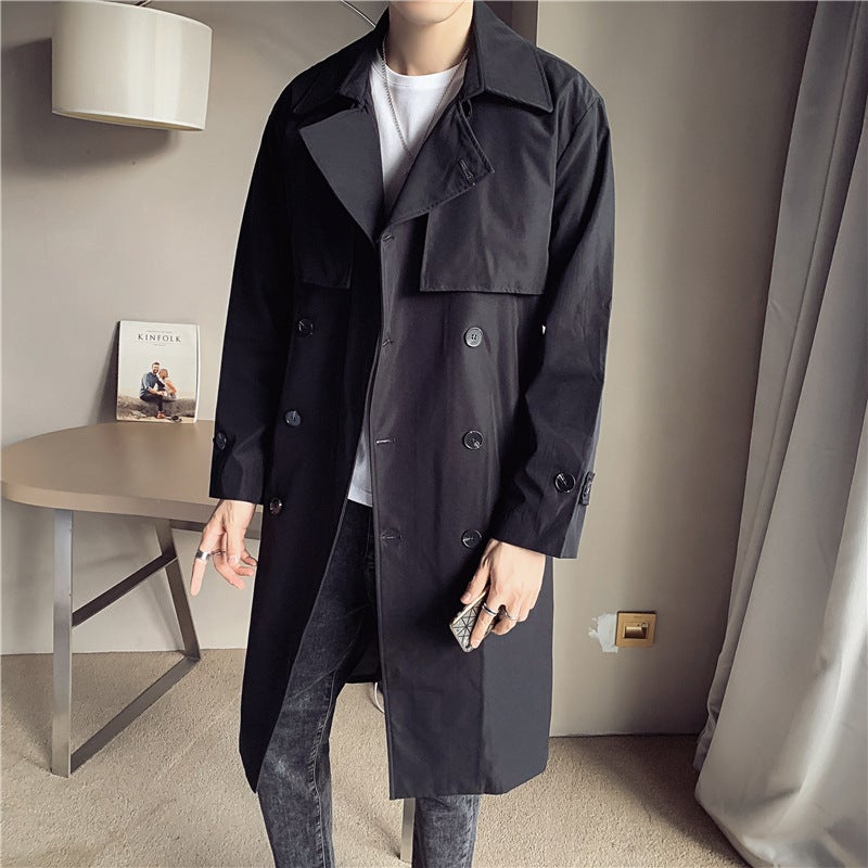 Mid-Length Windbreaker Men'S 2021 Spring New Over-The-Knee Handsome Youth Windbreaker Solid Color Coat Coat Men'S - Image 1