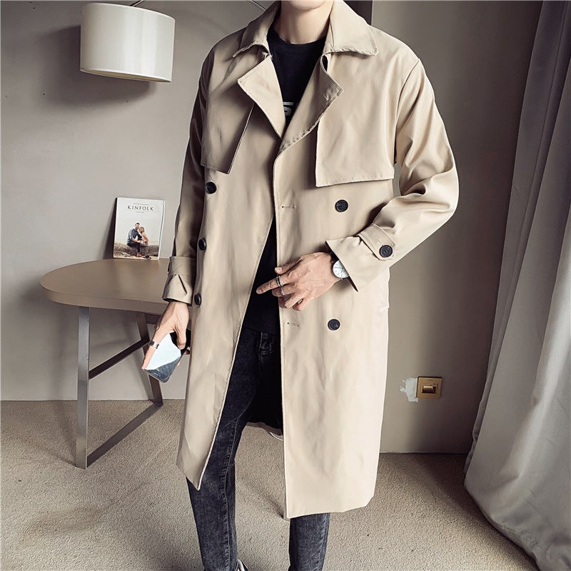 Mid-Length Windbreaker Men'S 2021 Spring New Over-The-Knee Handsome Youth Windbreaker Solid Color Coat Coat Men'S - Image 5