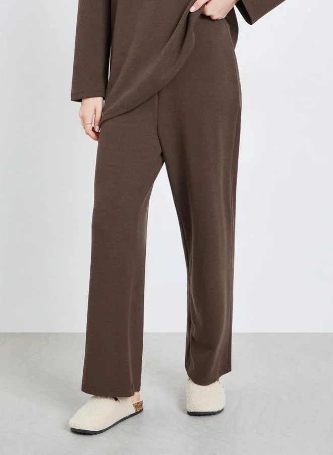 Styli Women Brown Asymmetric Knit Top and Pants Co-Ords