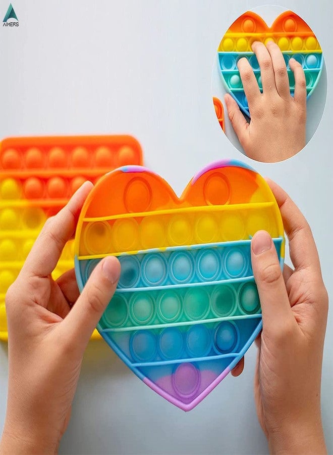 AIMERS Sensory Pop Toy, Bubble Pop Fidget Anti-Stress Toy, Anxiety Pressure Relief Board Games Pop Fidget Toy for Office School Kids Adults (Rainbow Heart Shape) - Image 2