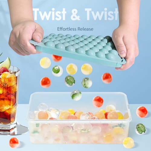 WIBIMEN Ice Cube Tray with Lid and Bin - Round Ice Trays for Freezer with Lid - Ice Cube Trays for Freezer with Ice Container (0.8"-2PACK Blue) - Image 2