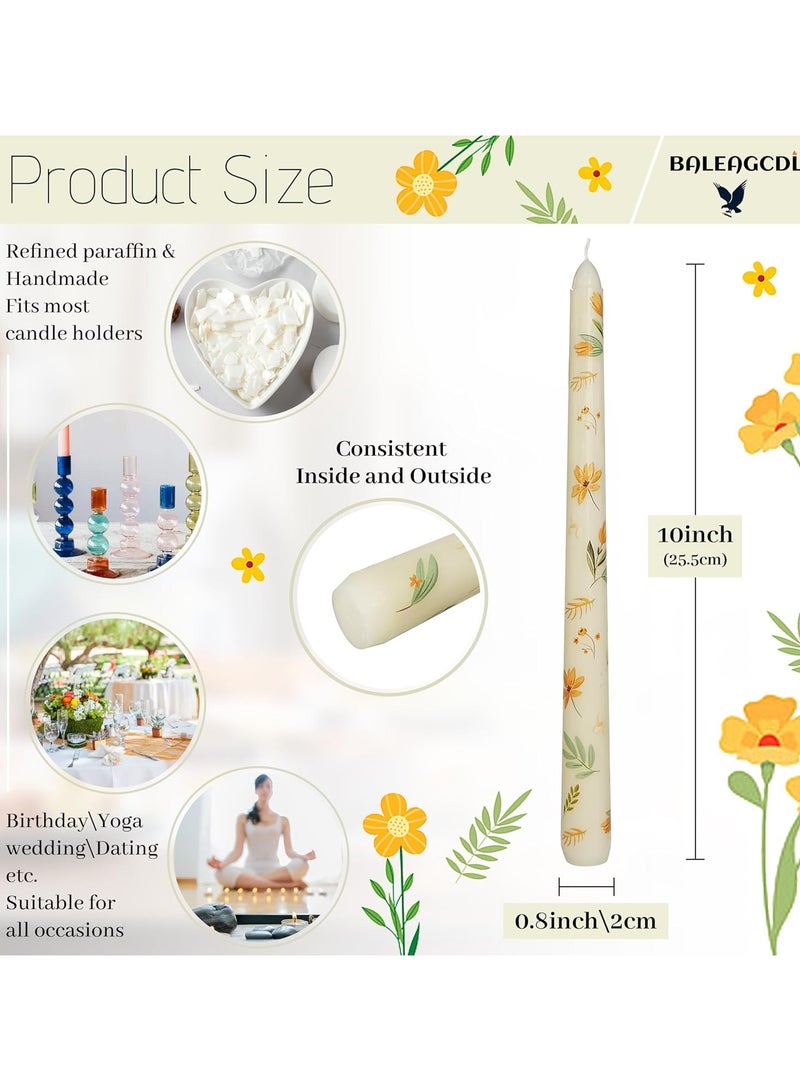 Print Taper Candles Set of 2,Handmade Drip Candle,10 Inch Long Tapered Candle Sticks for Wedding Gifts & Home Decor（Yellow) - Image 3