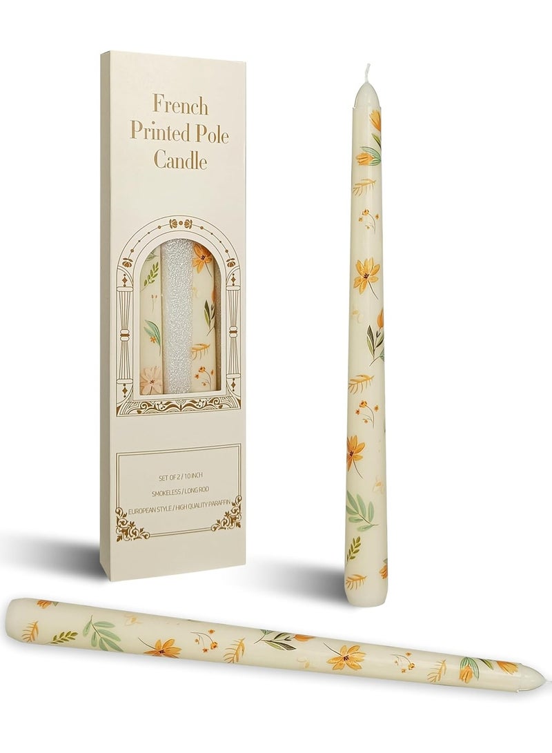 Print Taper Candles Set of 2,Handmade Drip Candle,10 Inch Long Tapered Candle Sticks for Wedding Gifts & Home Decor（Yellow) - Image 1