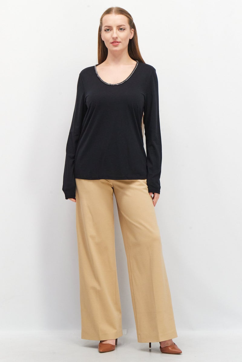 ESPRIT Women Round Neck Long Sleeve Plain Blouse, Black - Image 4