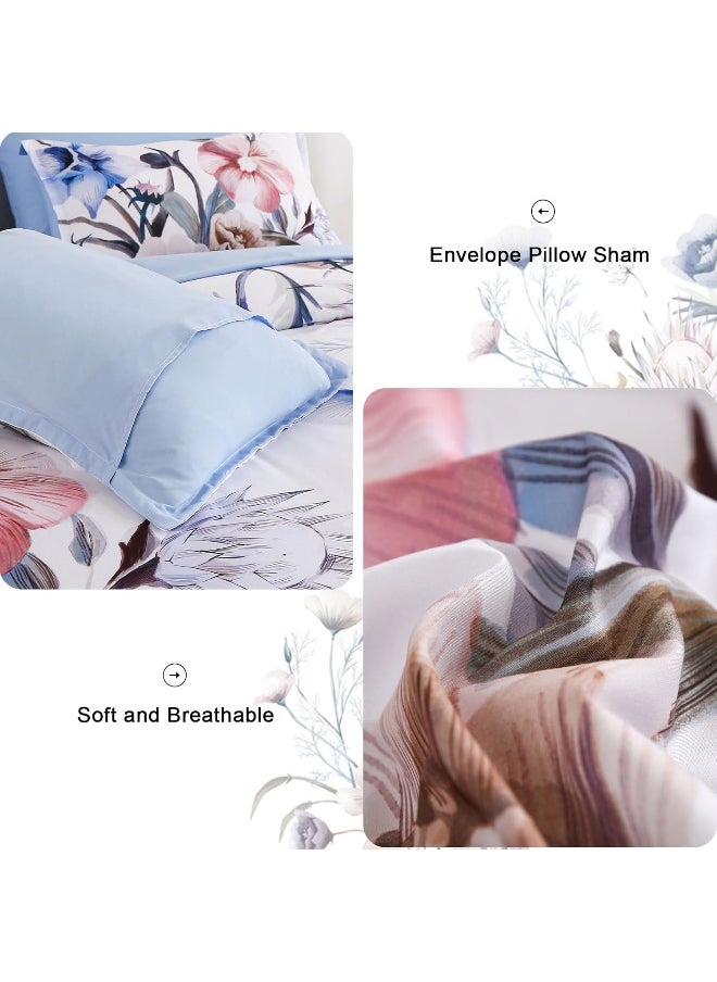 Generic Luxudecor Floral Comforter Set Queen Size 7 Piece, Blue Flower Bed in a Bag, Elegant Floral Comforter with Sheet Set, Soft Microfiber Bedding Set for All Season (Blue, 90"x90")  - Image 5